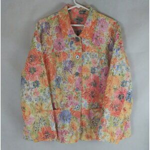 J Bee Woman's Bright Colorful Floral Collared Blazer Jacket Size 1X